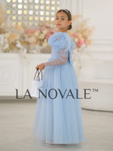 Full sleeve modest flower girl dress for religious ceremony