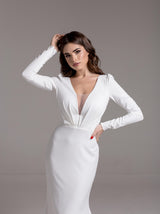 Fishtail crepe wedding dress with fitted long sleeve