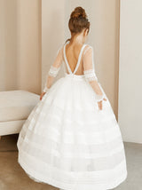 Bohemian lace flower girl dress with long sleeves