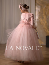 Girls graceful long sleeve velvet ceremony dress