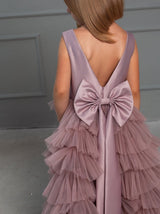 Tiered flower girl dress in mauve