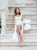 Tie shoulder minimalist pencil wedding dress