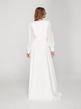 Bishop sleeve wrap wedding dress in chiffon