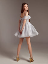 black sparkle off shoulder short coctail dress