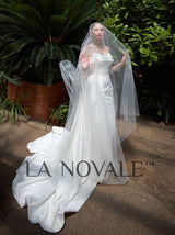 two-piece Off shoulder Cat eye bridal gown with gorgeous overskirt