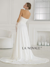 scoop neck pleated satin bridal gown