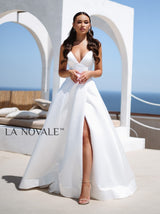 Simple minimalist panel waist wedding dress