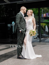 simple backless satin bridal gown
