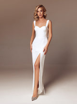 Tie shoulder minimalist pencil wedding dress