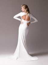 minimalist fit and flare wedding dress with long sleeve