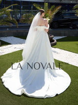 two-piece Off shoulder Cat eye bridal gown with gorgeous overskirt