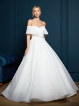 Bardot neck organza wedding dress