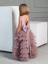Tiered flower girl dress in mauve