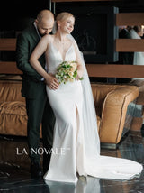 simple backless satin bridal gown