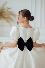 Modest flower girl dress with short puff sleeves