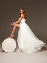 Feather Trim Sparkly Wedding Dress