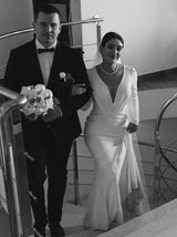 Fishtail crepe wedding dress with fitted long sleeve