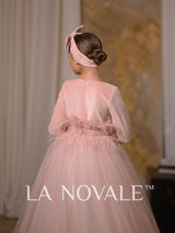 Girls graceful long sleeve velvet ceremony dress