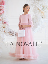 Modest junior bridesmaid dress with elbow sleeves