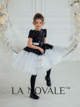 Kids black and white formal frock with short sleeves