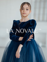 Kids two tone family portraits velvet dress with long sleeves