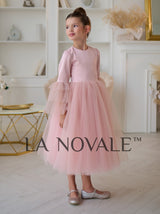 Modest flower girl ballerina dress with full sleeves