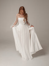 Chiffon wedding dress with beaded full sleeve