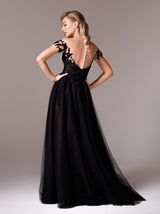 Floral Lace off shoulder Black wedding Dress