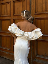 glamorous satin bridal gown with chapel train