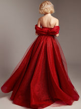 Sparkle Off shoulder corset evening dress in red