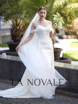 two-piece Off shoulder Cat eye bridal gown with gorgeous overskirt
