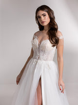 short sleeve Botanical Lace Bidal Gown