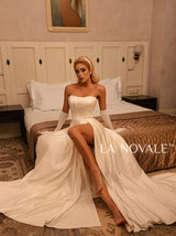 corset satin wedding dress with chapel train