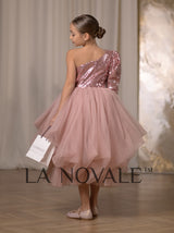 Girls whimsical one shoulder sequin and tulle pageant dress