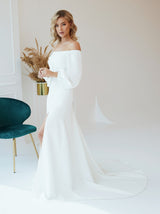 Peasant sleeve relaxed casual wedding dress