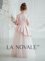 Junior bridesmaid peplum dress with petal sleeves