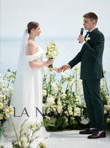 two-piece Off shoulder Cat eye bridal gown with gorgeous overskirt