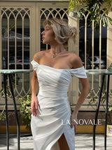 Fitted ruched wedding dress in satin