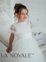 Ballerina length Communion dress with pleated tulle cape