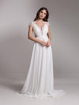 Bohemian chiffon wedding dress with lace back