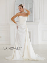 scoop neck pleated satin bridal gown