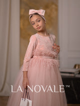 Girls graceful long sleeve velvet ceremony dress