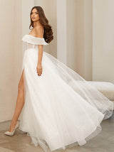 Off shoulder sparkle wedding dress