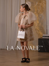 puff organza sleeve trapeze coctail dress for girls