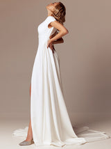 Cap sleeve casual wedding dress in crepe