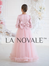 Modest junior bridesmaid dress with elbow sleeves