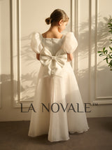 Organza flower girl dress with puff sleeves