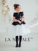 Kids black and white formal frock with short sleeves