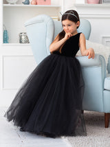 Retro inspired velvet junior bridesmaid dress in black