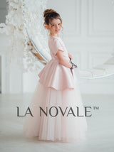 Junior bridesmaid peplum dress with petal sleeves